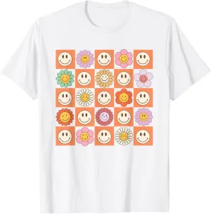 Funny Yellow Pink Happy Smiling Smile Face Daisy Flower Girl T-Shirt