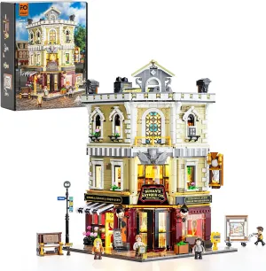 Funwhole Antique-Store Lighting Building-Bricks Set - City Town Corner Collectibles Shop LED Light Modular Building Model Set 2847 Pcs for Adults and Teen