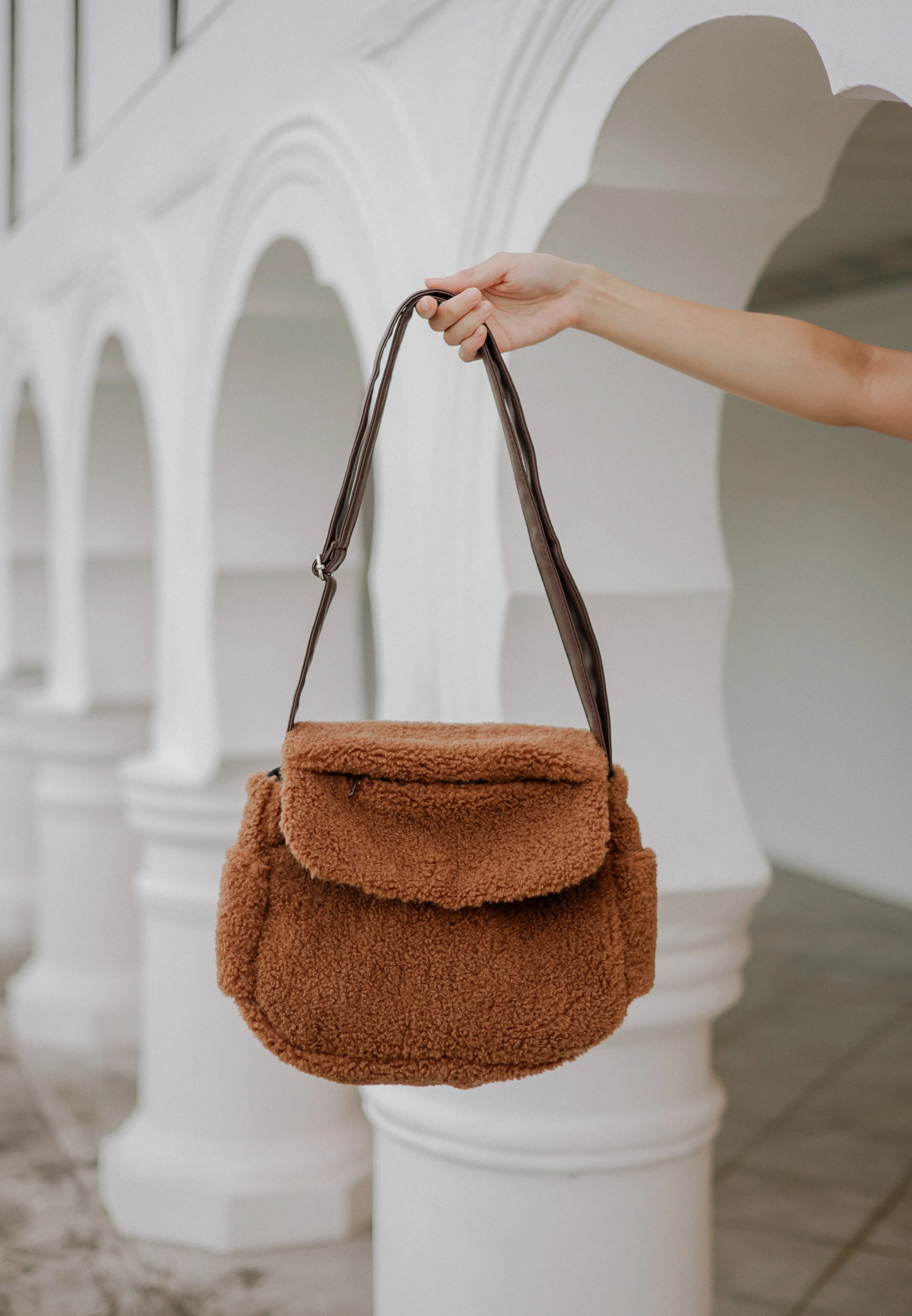 Furry Brown Multi-Carry Crossbody Bag