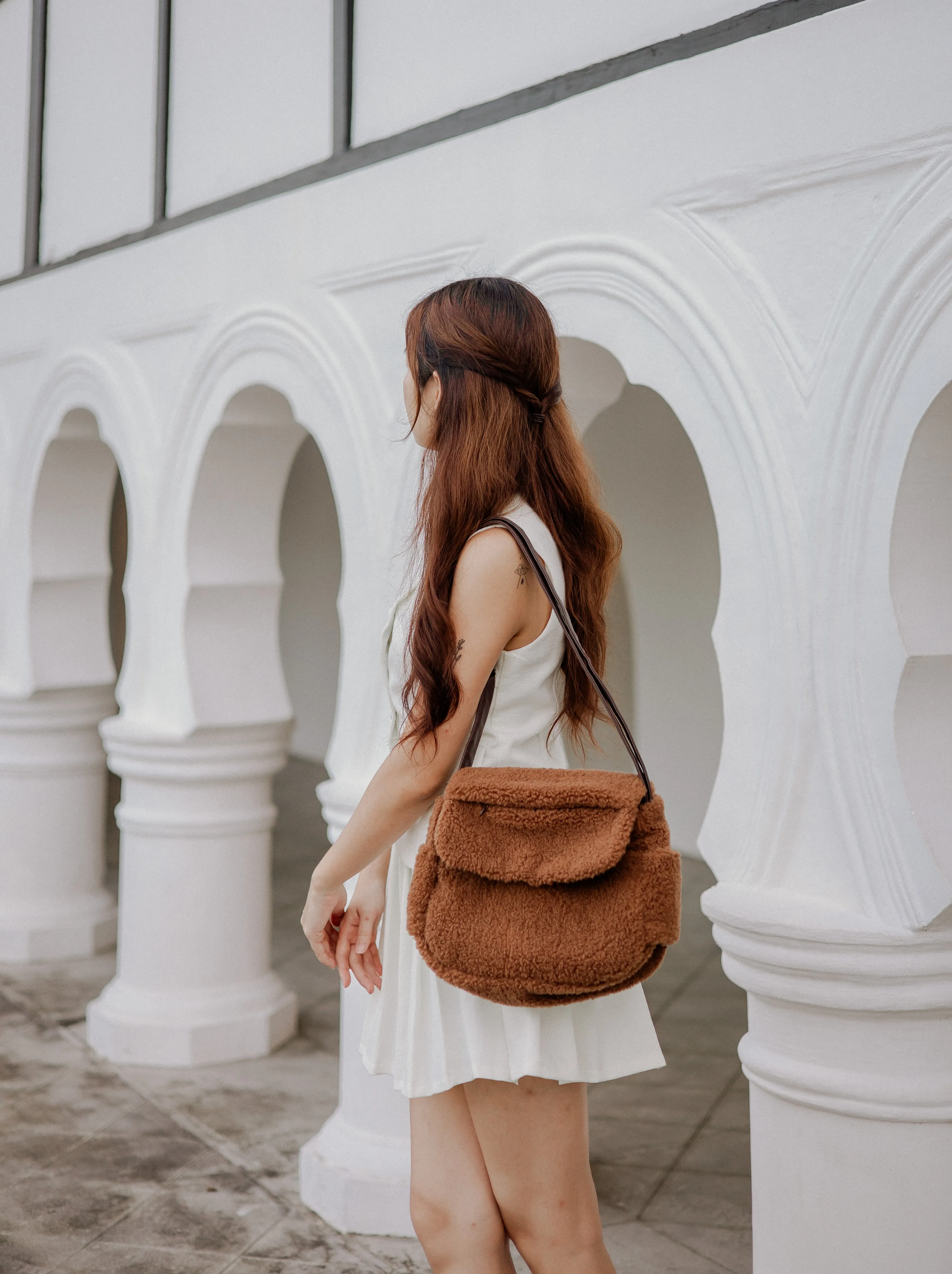 Furry Brown Multi-Carry Crossbody Bag