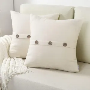 FUTEI Cream White Linen Decorative Throw Pillow Covers 20x20 Inch Set of 2, Square Cushion Case with Vintage Button/Zipper,Modern Farmhouse Home Decor for Couch,Bed