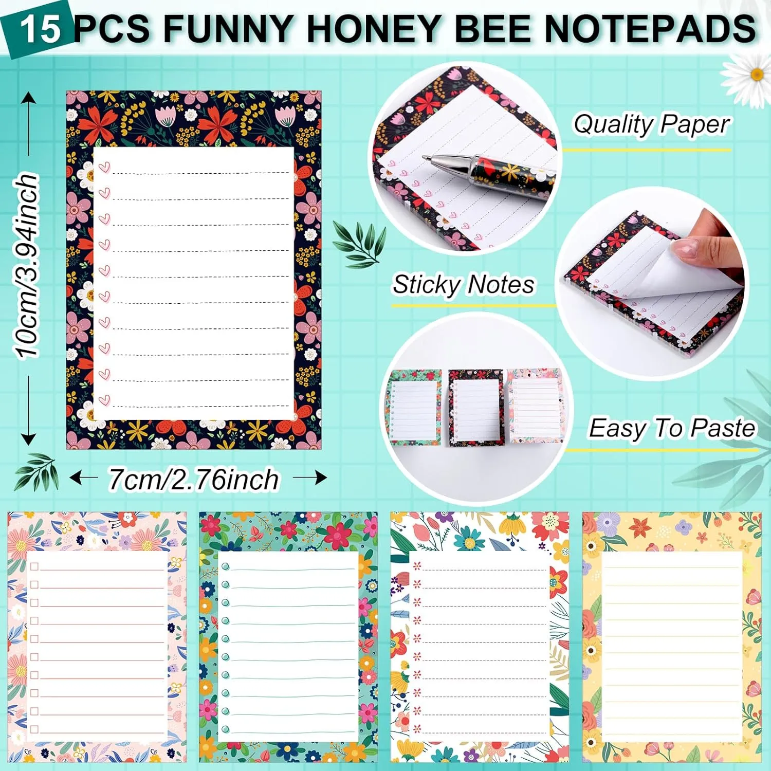 Fuutreo 30 Pcs Flower Notepads with Pens Flower Sticky Notes Funny Flower Ballpoint Pens Bulk Floral to Do List Memo Pads Floral Pens Flower Party Favors for Mother's Day School Office Holiday Gifts