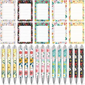 Fuutreo 30 Pcs Flower Notepads with Pens Flower Sticky Notes Funny Flower Ballpoint Pens Bulk Floral to Do List Memo Pads Floral Pens Flower Party Favors for Mother's Day School Office Holiday Gifts