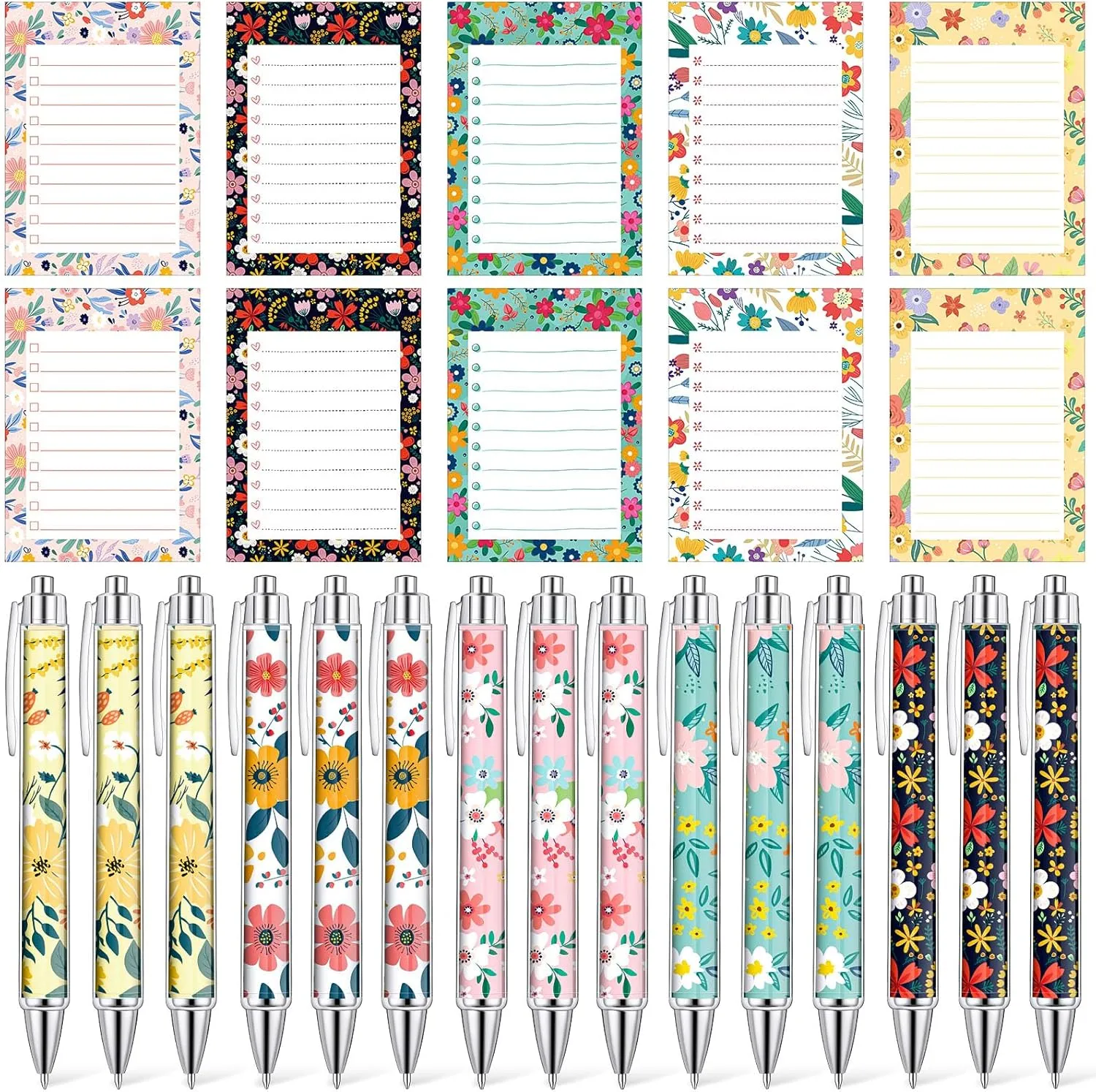 Fuutreo 30 Pcs Flower Notepads with Pens Flower Sticky Notes Funny Flower Ballpoint Pens Bulk Floral to Do List Memo Pads Floral Pens Flower Party Favors for Mother's Day School Office Holiday Gifts