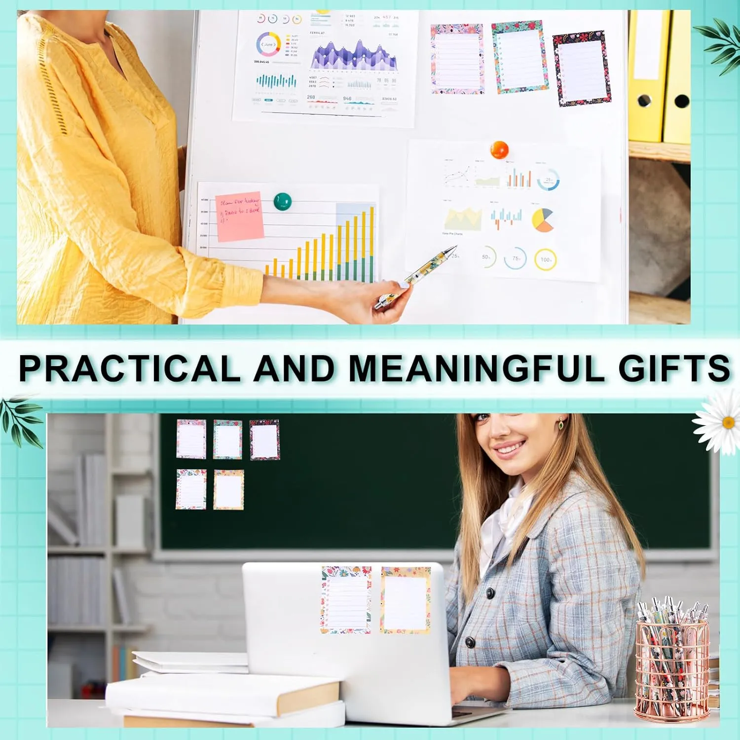 Fuutreo 30 Pcs Flower Notepads with Pens Flower Sticky Notes Funny Flower Ballpoint Pens Bulk Floral to Do List Memo Pads Floral Pens Flower Party Favors for Mother's Day School Office Holiday Gifts