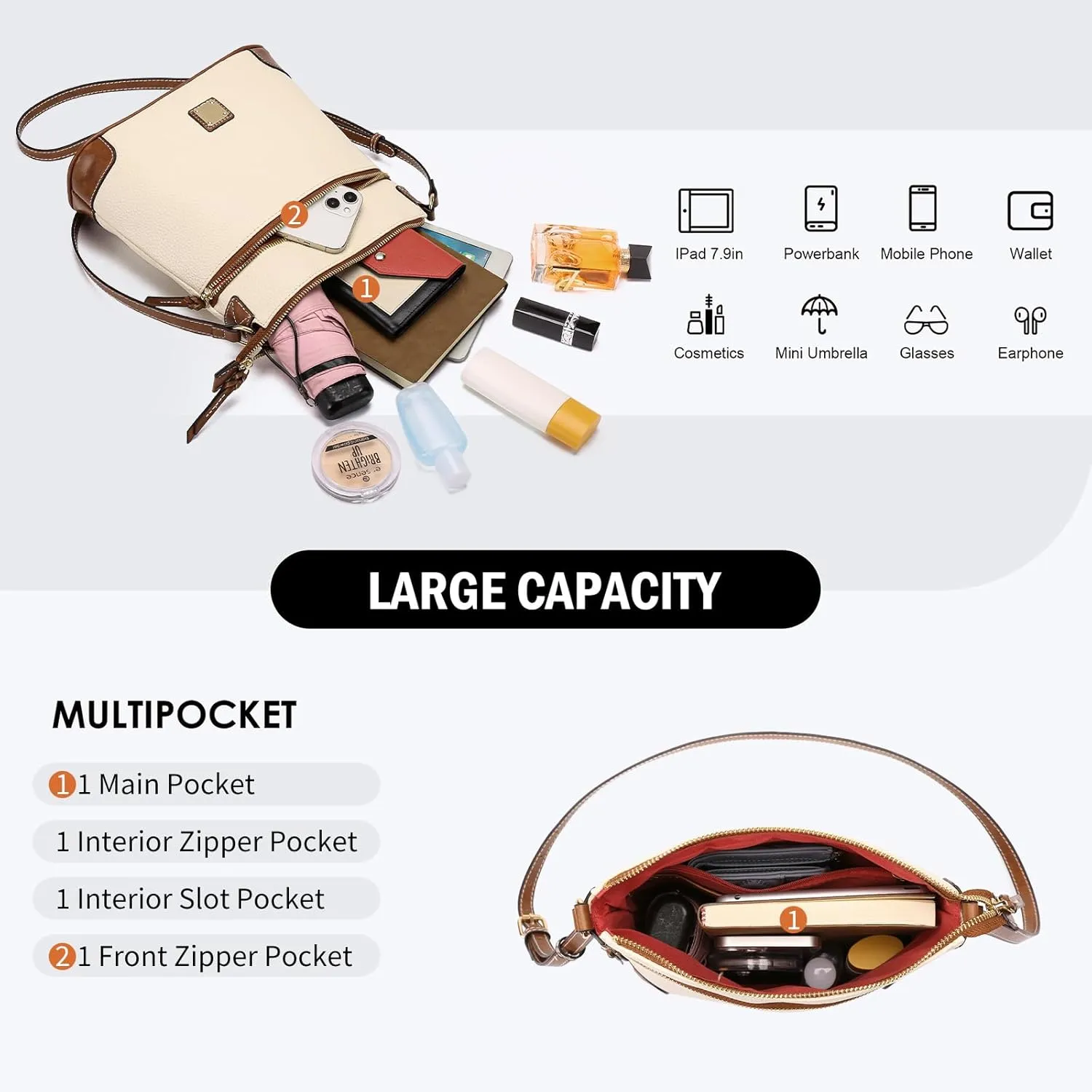 GAEKEAO Crossbody Bags for Women Multi Zipper Pockets Shoulder Handbags Lightweight Medium Travel Purse