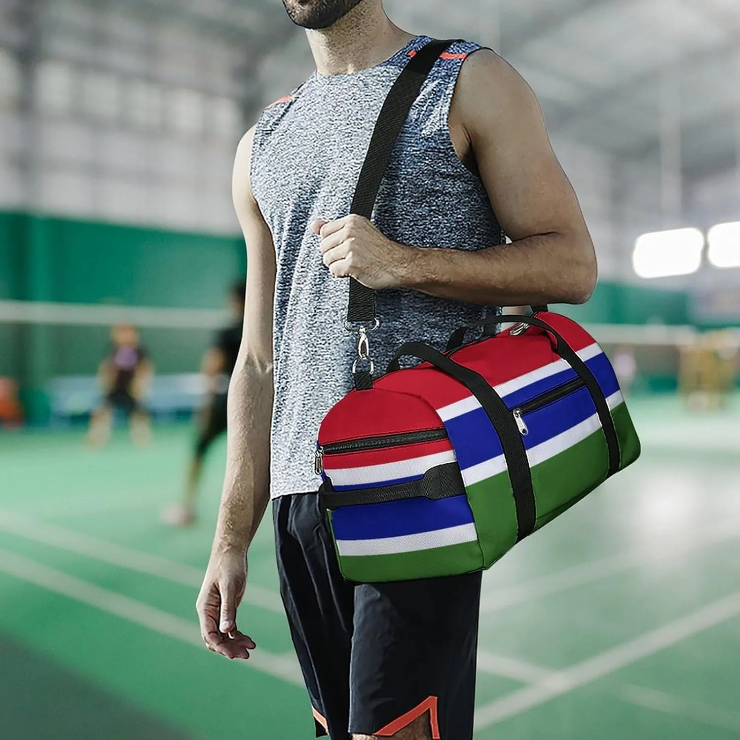 Gambia Flag Travel Gym Bag Waterproof Weekender with Shoe Compartment and Wet Pocket