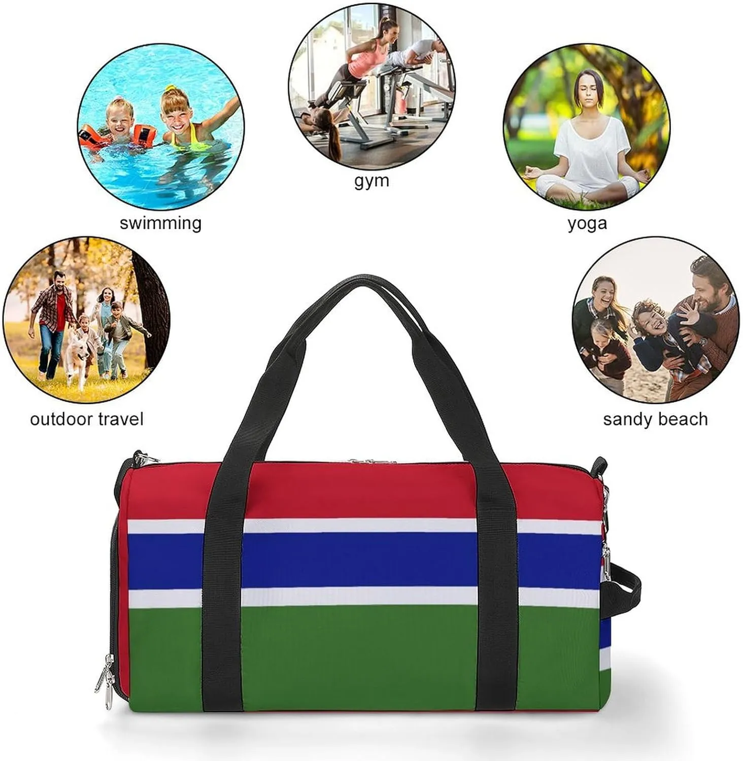 Gambia Flag Travel Gym Bag Waterproof Weekender with Shoe Compartment and Wet Pocket
