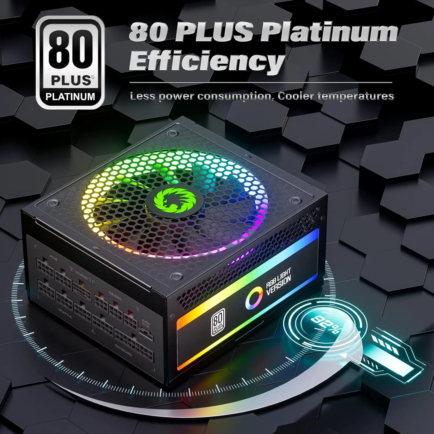 GAMEMAX 1300W Power Supply, ATX 3.0 & PCIE 5.0 Ready, 80  Platinum Certified, Addressable RGB with 5V Motherboard Sync, 100% Japanese Capacitors, Fully Modular, RGB-1300