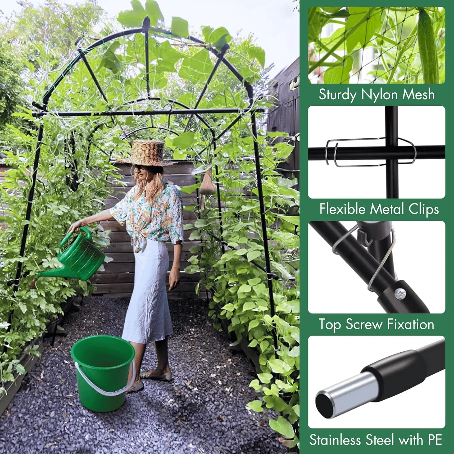 Garden Arch Trellis 7FT Extra Tall Polyethylene-Coated Stainless Steel Garden Trellis for Climbing Plants Outdoor Garden Trellis Arch for Cucumber Trellis, Gardening Trellis with Clips Trellis Netting