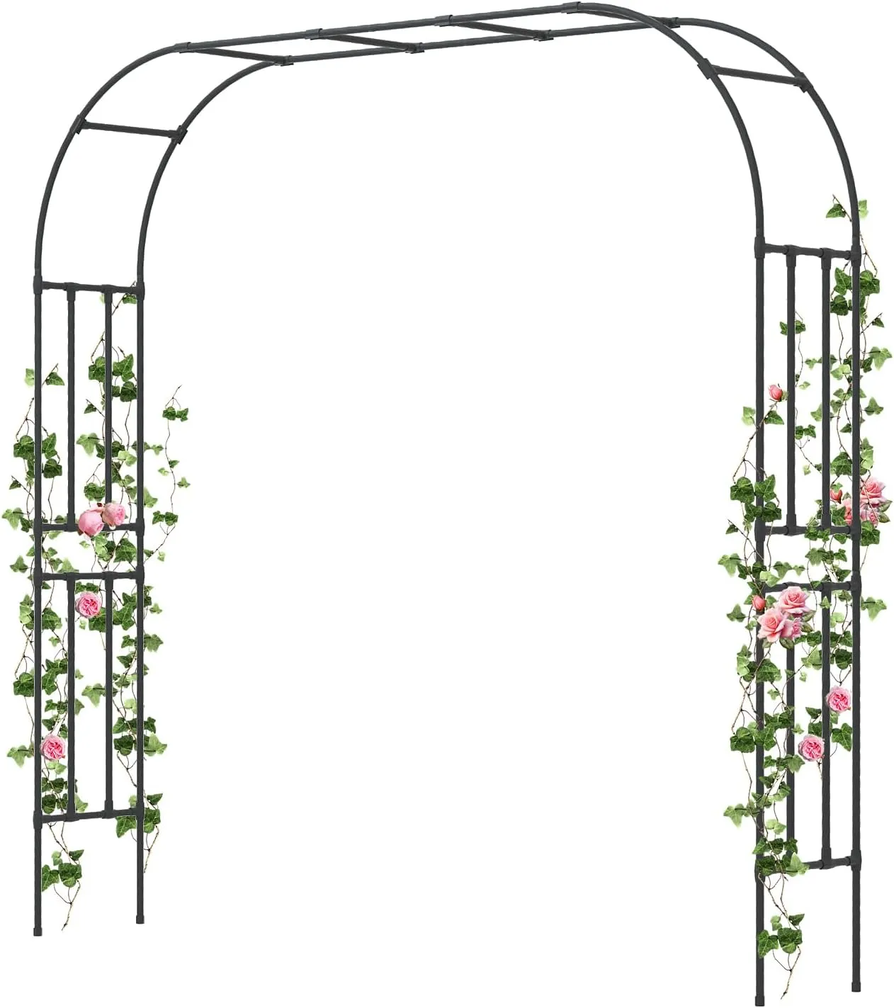 Garden Arch Trellis - Length: 98.5in, Height: 94.5in Garden Arch Arbor Trellis for Climbing Plants Outdoor - Garden Arch for Lawn, Party, Ceremony Wedding Decoration (Black)