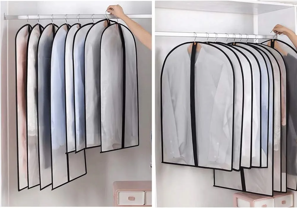 Garment Bags for Hanging Clothes 12 PCS Transparent Waterproof Dustproof Storage for Wardrobe Storage Suit Covers for Closet Cloth Cover Washable Clear Reuse Full Zipper for Suits Gowns 24''x40''