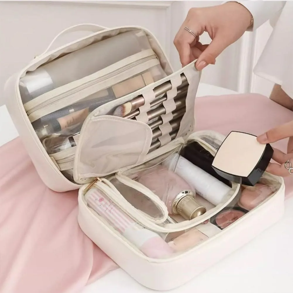 GDSAFS Multi Compartment Toiletry Bag, Multi-Compartment Toiletry Cosmetics Bag, Toiletry Cosmetics Bag Consulbefor for Makeup Travel (Brown)