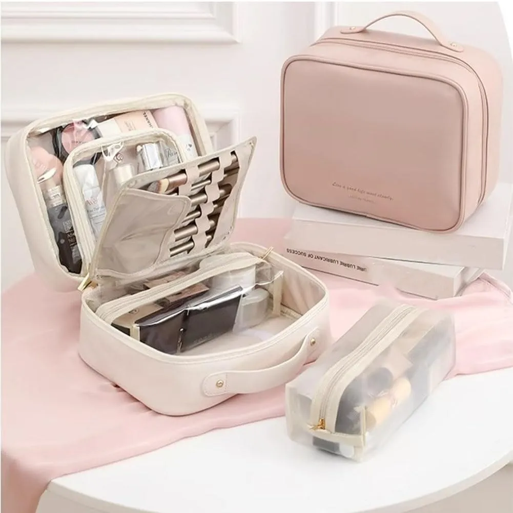 GDSAFS Multi Compartment Toiletry Bag, Multi-Compartment Toiletry Cosmetics Bag, Toiletry Cosmetics Bag Consulbefor for Makeup Travel (Brown)