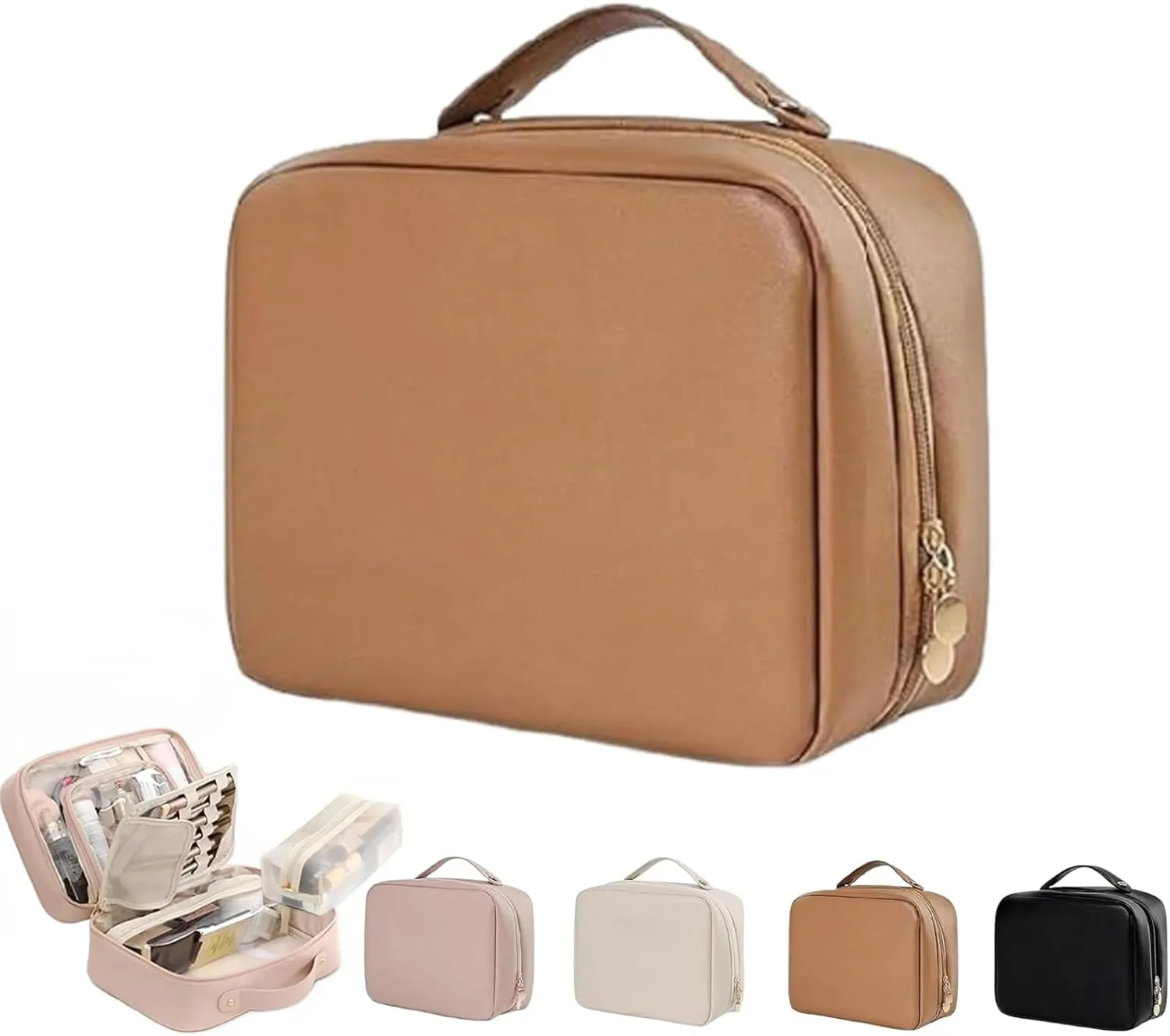 GDSAFS Multi Compartment Toiletry Bag, Multi-Compartment Toiletry Cosmetics Bag, Toiletry Cosmetics Bag Consulbefor for Makeup Travel (Brown)