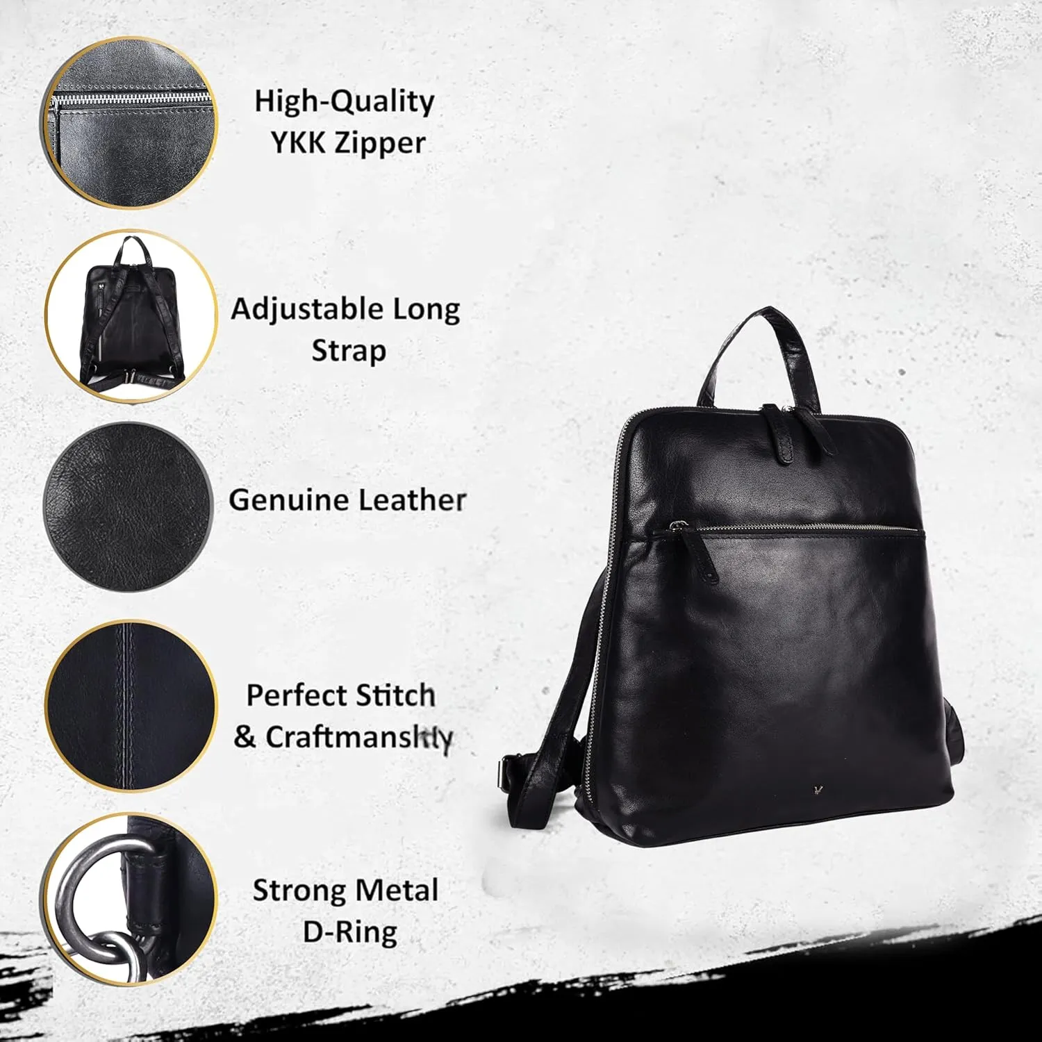 Genuine Leather Backpack for Women - 12.5 Inch with Adjustable Shoulder Strap - Stylish and Durable (Black)