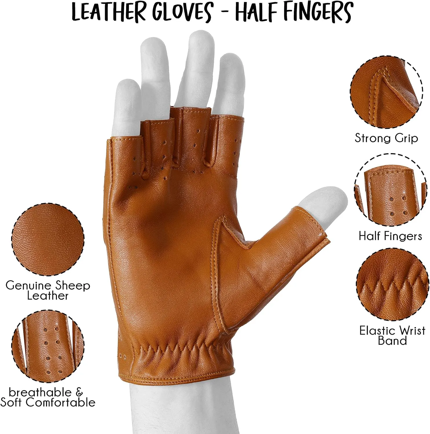 Genuine Leather Gloves, Lambskin leather gloves, motorcycle gloves, Leather Gloves, Half finger Gloves