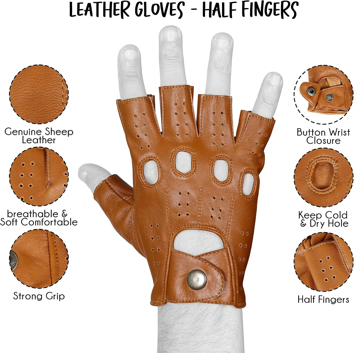 Genuine Leather Gloves, Lambskin leather gloves, motorcycle gloves, Leather Gloves, Half finger Gloves