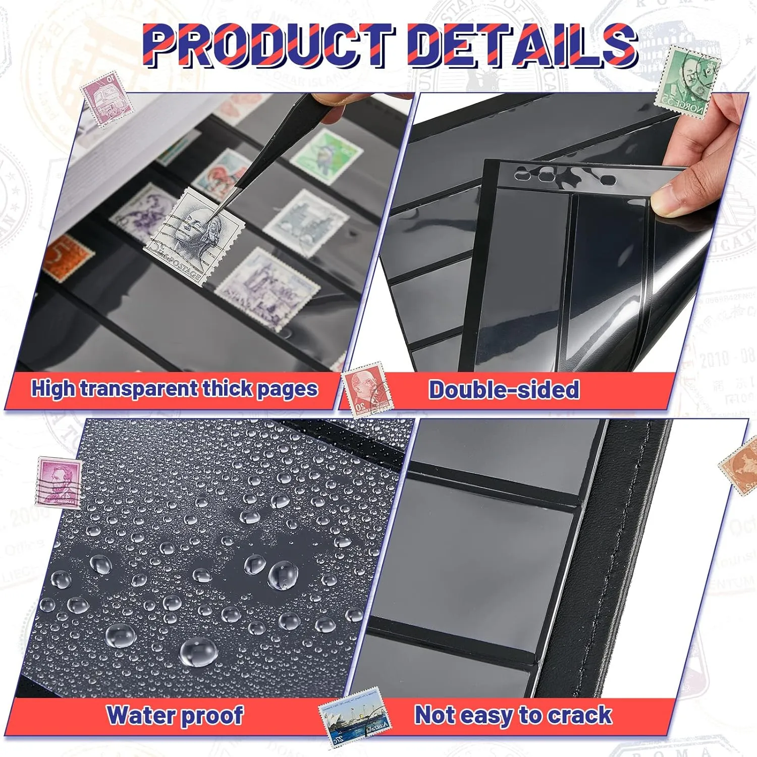 Gersoniel 10 Sheets Stamp Collecting Album Stamp Collecting Pages Supplies with Standard 9 Hole Binder Sleeves(7 Rows)