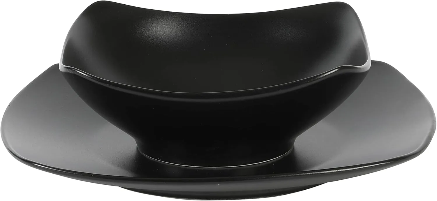 Gibson Home Zen Buffet Matte Porcelain Chip and Scratch Resistant Plates and Bowls Dinnerware Set - Black, Service for 4 (8pcs)