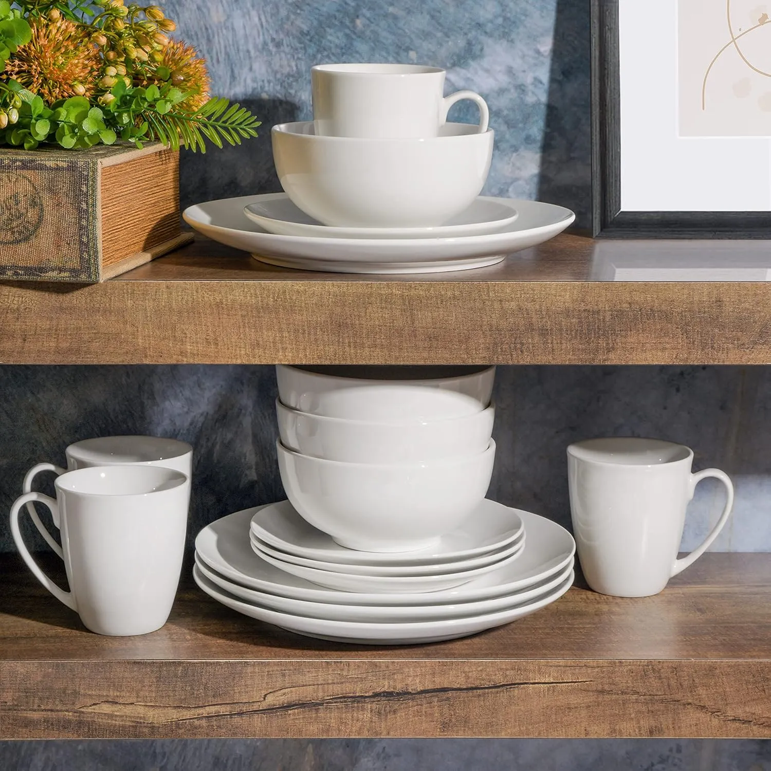 Gibson Home Zen Buffet Porcelain Chip and Scratch Resistant Dinnerware Set, Service for 4 (16pcs), White (Coupe)