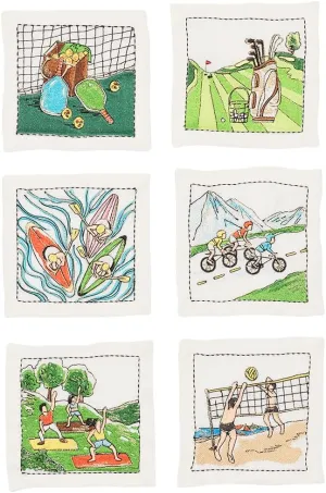 Gift-Boxed Set of 6 Multi & White Venture Cocktail Napkins by Kim Seybert