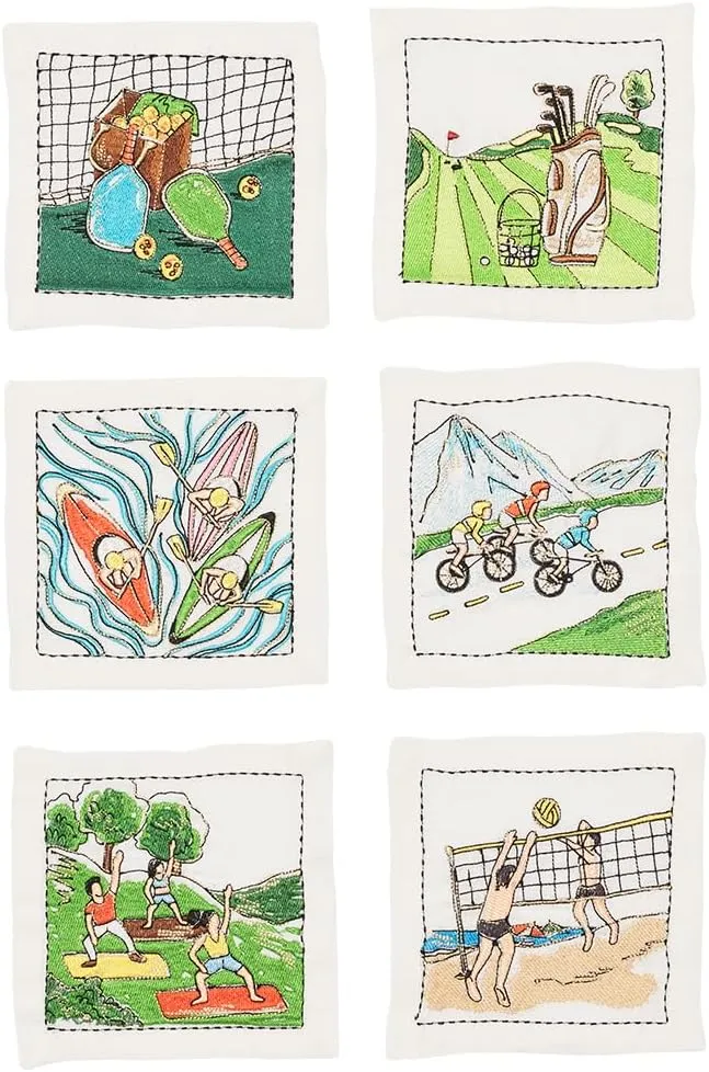 Gift-Boxed Set of 6 Multi & White Venture Cocktail Napkins by Kim Seybert