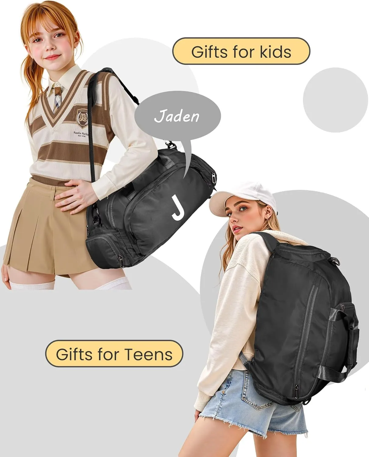 Gifts for Granddaughter, Initial Gym Bags with Shoe Compartment, Personalized Girl Duffel Bag, Monogram Kid Overnight Bags, Teen Weekend Bag Gift for Friend Sister (Letter B)