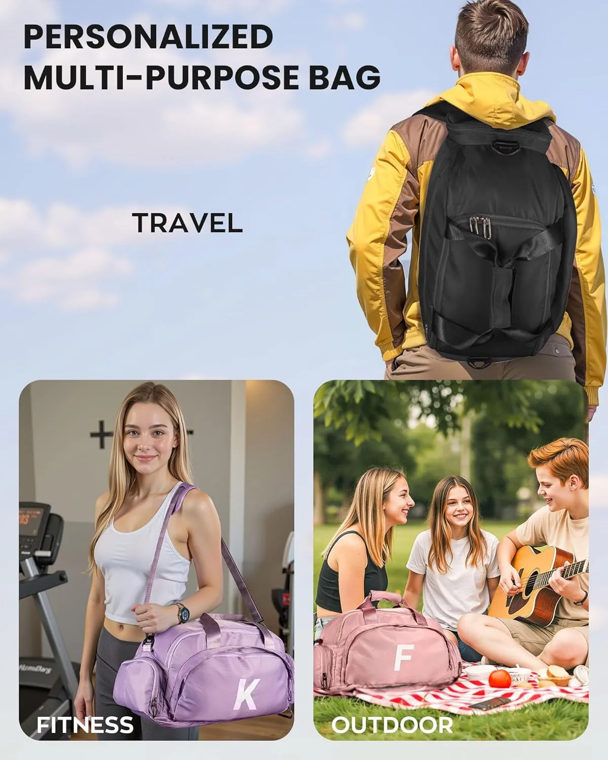 Gifts for Granddaughter, Initial Gym Bags with Shoe Compartment, Personalized Girl Duffel Bag, Monogram Kid Overnight Bags, Teen Weekend Bag Gift for Friend Sister (Letter B)