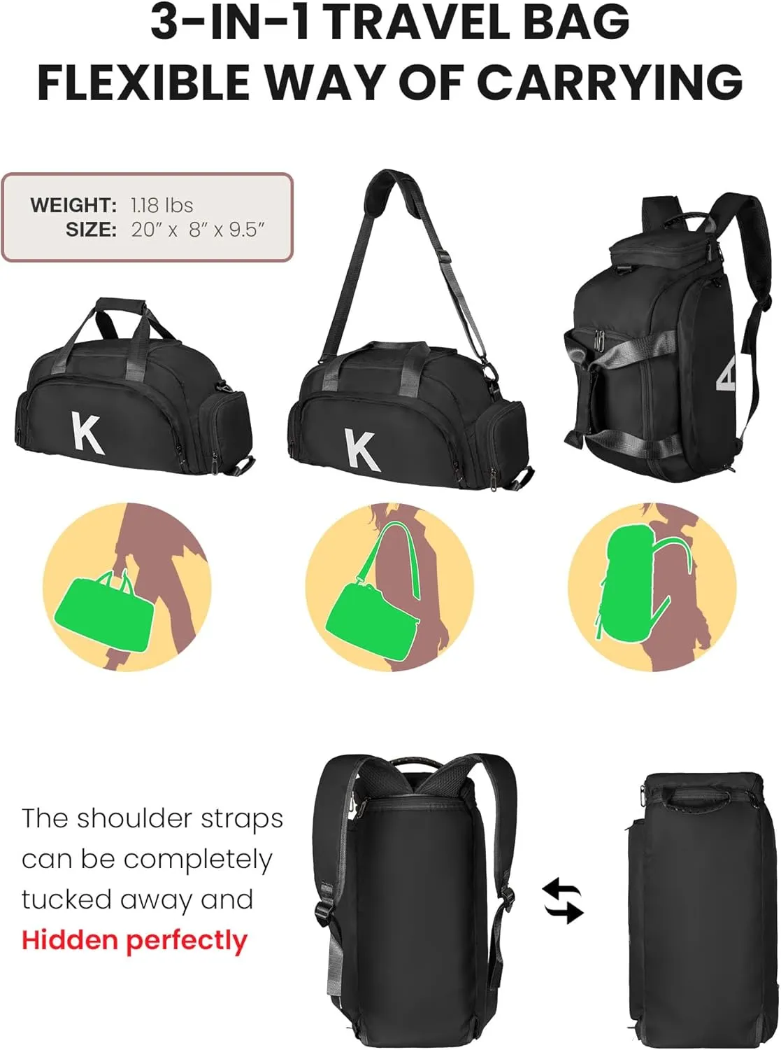 Gifts for Granddaughter, Initial Gym Bags with Shoe Compartment, Personalized Girl Duffel Bag, Monogram Kid Overnight Bags, Teen Weekend Bag Gift for Friend Sister (Letter B)