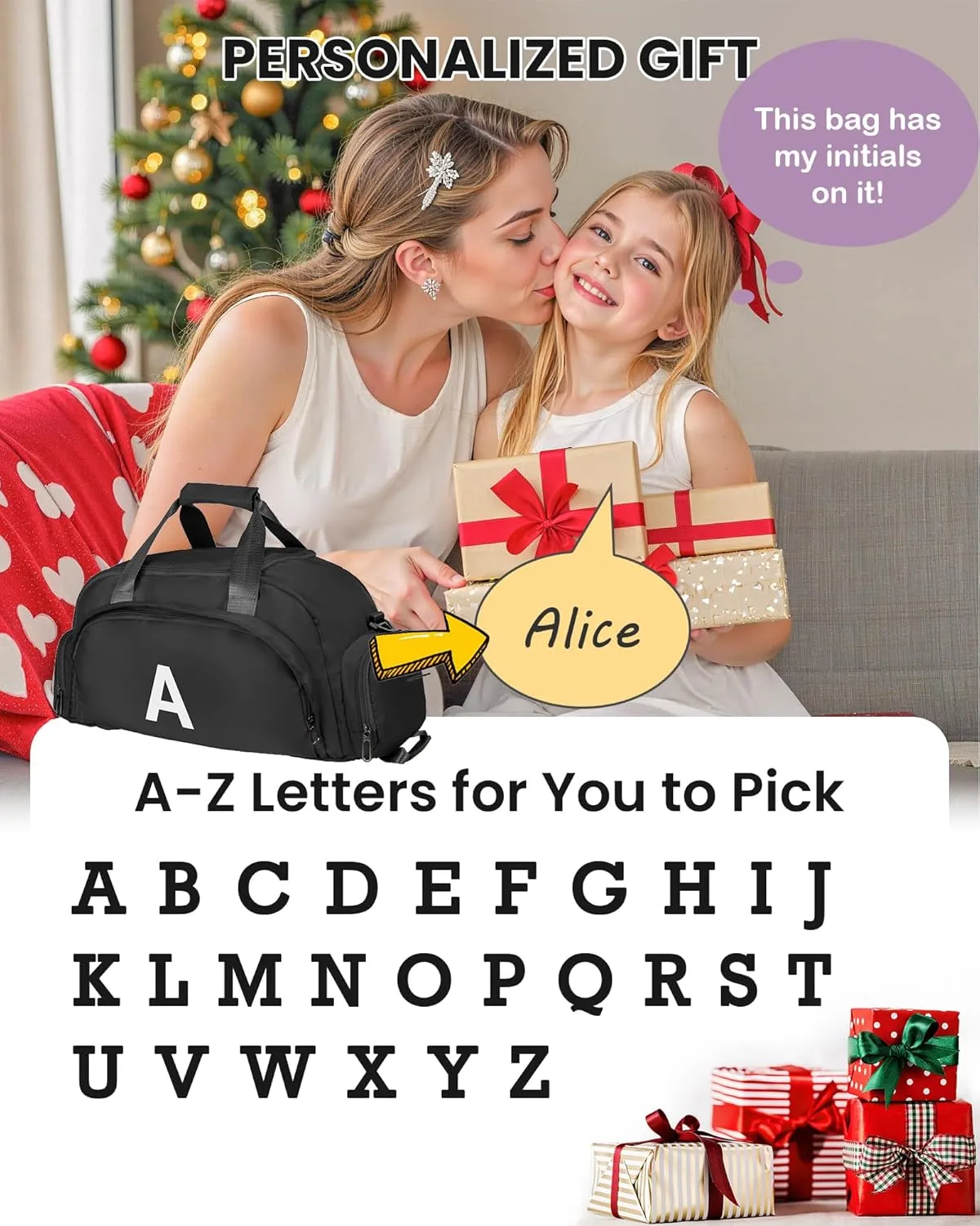 Gifts for Granddaughter, Initial Gym Bags with Shoe Compartment, Personalized Girl Duffel Bag, Monogram Kid Overnight Bags, Teen Weekend Bag Gift for Friend Sister (Letter B)