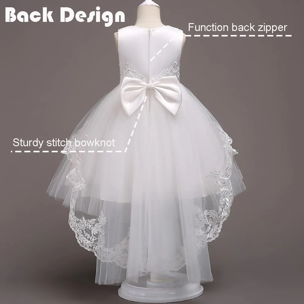 Girl Dress Embroidery Birthday Sleeveless Wedding Trail Puffy Tulle Layer Skirt Hem