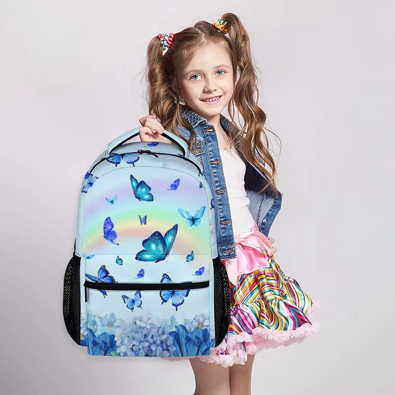 Girls Bookbag for School - Butterfly Backpack for Girls Women - Cute Blue Large Capacity School Bag for Preschool Elementary - Aesthetic Butterflies Daypack for Travel Casual