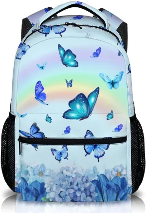 Girls Bookbag for School - Butterfly Backpack for Girls Women - Cute Blue Large Capacity School Bag for Preschool Elementary - Aesthetic Butterflies Daypack for Travel Casual
