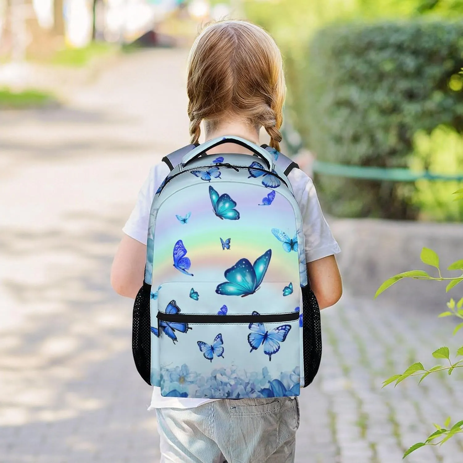 Girls Bookbag for School - Butterfly Backpack for Girls Women - Cute Blue Large Capacity School Bag for Preschool Elementary - Aesthetic Butterflies Daypack for Travel Casual