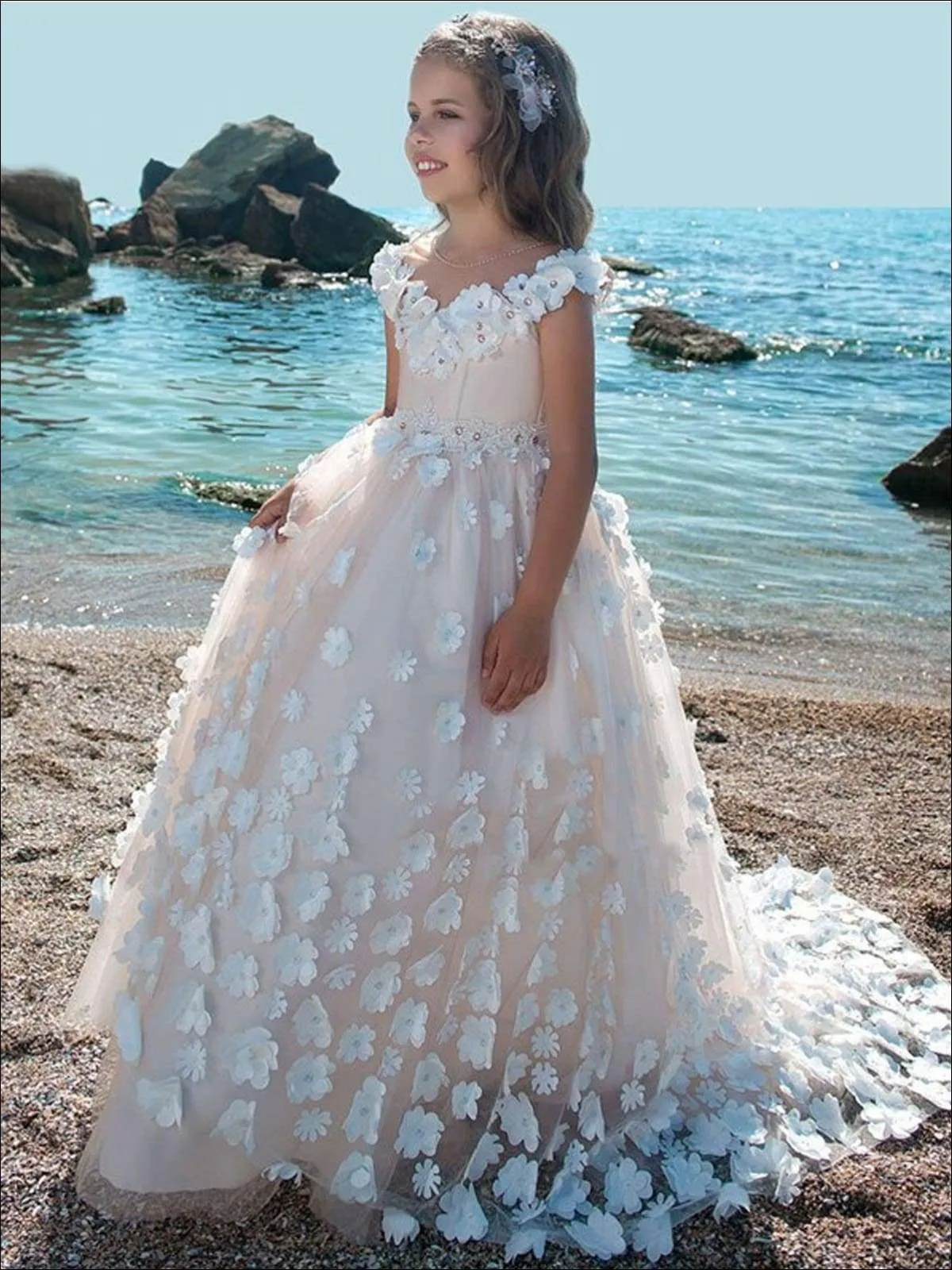 Girls Flower Embellished Princess Gown
