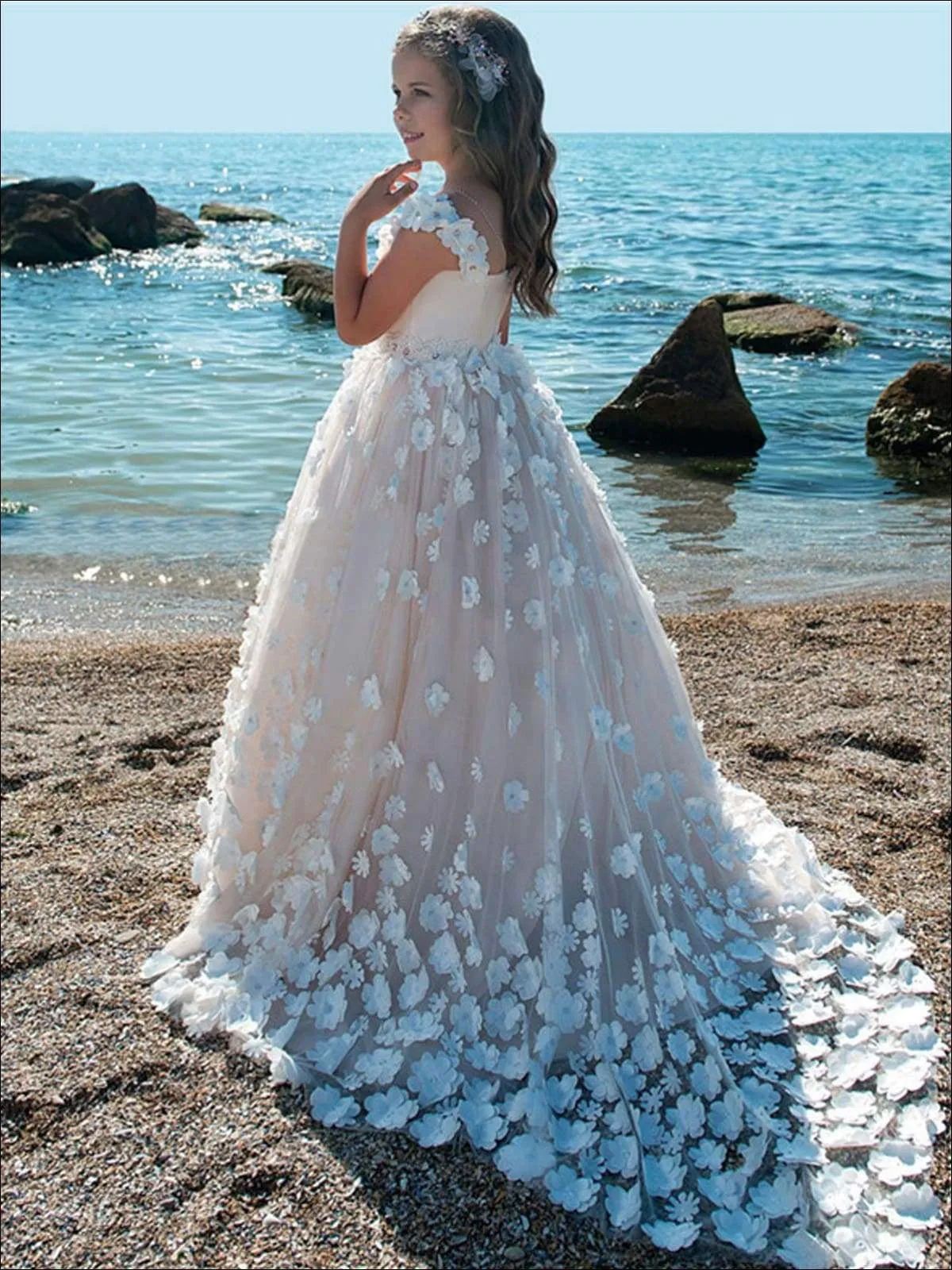 Girls Flower Embellished Princess Gown