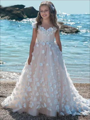 Girls Flower Embellished Princess Gown