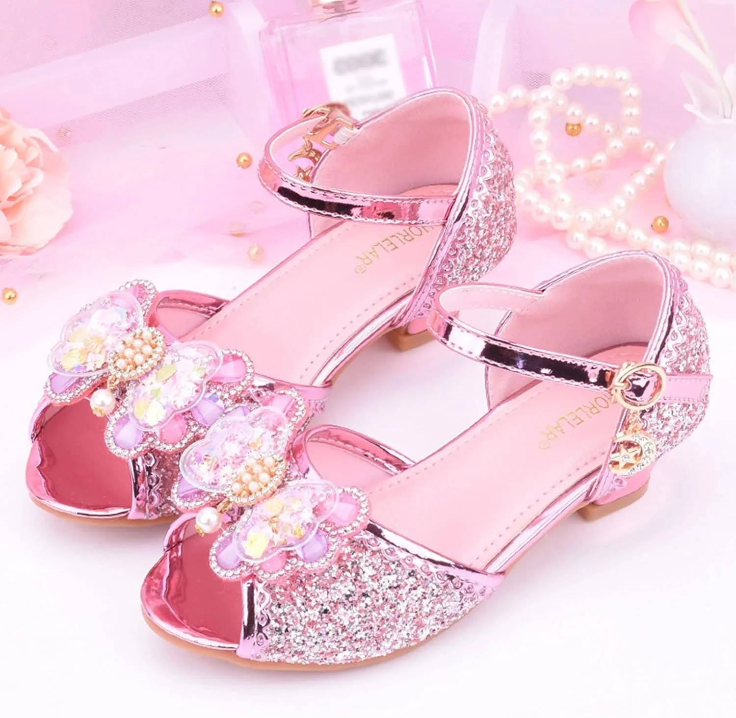 Girls Glitter Sandals Low Heels Shiny Dress Shoes with Bow Part𝐲 Wedding Flower Girl Shoe Toddler Kids Water Shoes
