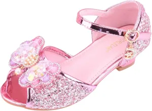 Girls Glitter Sandals Low Heels Shiny Dress Shoes with Bow Part𝐲 Wedding Flower Girl Shoe Toddler Kids Water Shoes