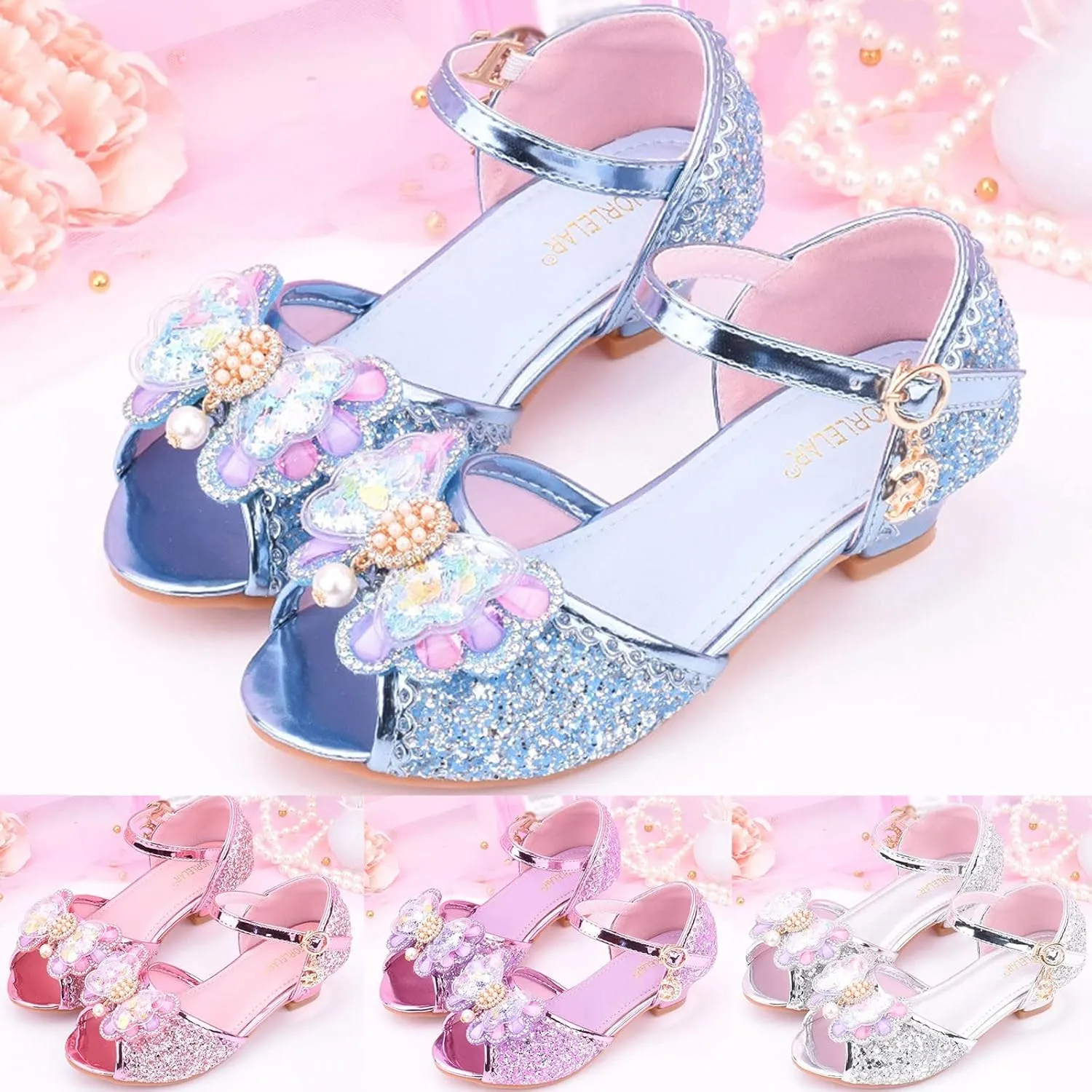 Girls Glitter Sandals Low Heels Shiny Dress Shoes with Bow Part𝐲 Wedding Flower Girl Shoe Toddler Kids Water Shoes