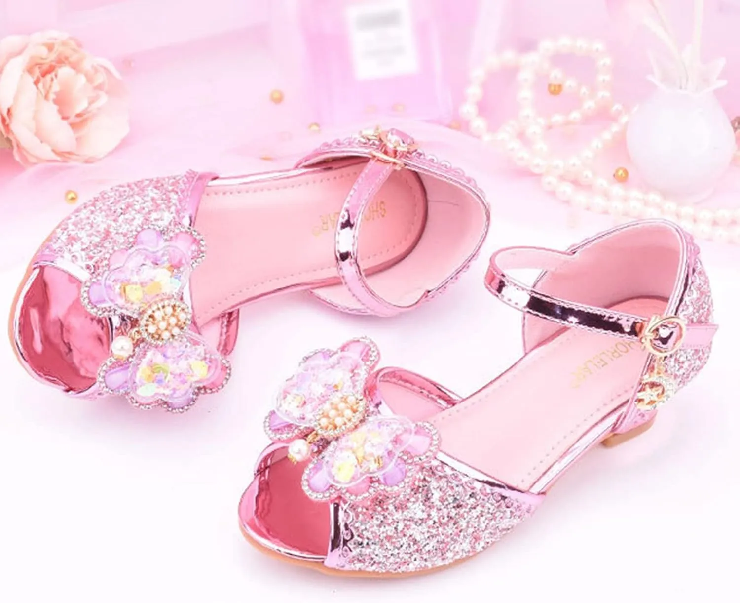 Girls Glitter Sandals Low Heels Shiny Dress Shoes with Bow Part𝐲 Wedding Flower Girl Shoe Toddler Kids Water Shoes