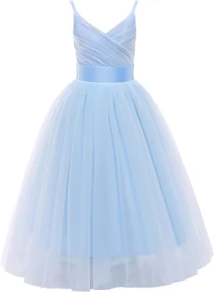 Glamulice Flower Girls Spaghetti Strap Tulle Dress Long A Line Wedding Pageant Dresses Princess Birthday Party Ball Gown