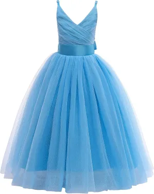 Glamulice Flower Girls Spaghetti Strap Tulle Dress Long A Line Wedding Pageant Dresses Princess Birthday Party Ball Gown