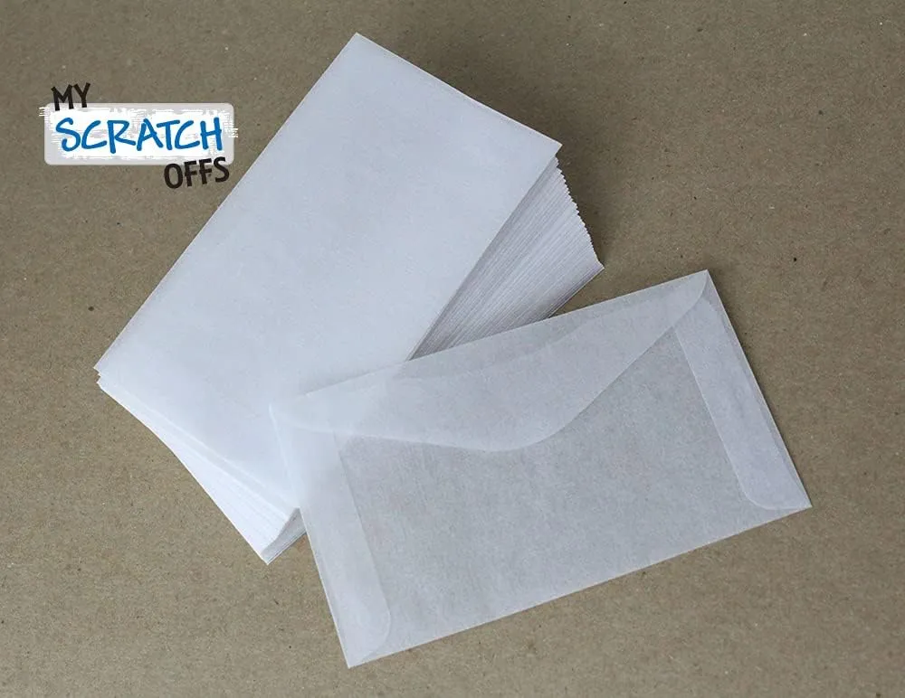 Glassine Mini Lotto Lottery Ticket Wedding Favor Game Envelopes State Scratch Off Tissue Scratcher Game Gift Cards Envelopes Qty 100 3 1/4" x 4 7/8" Translucent