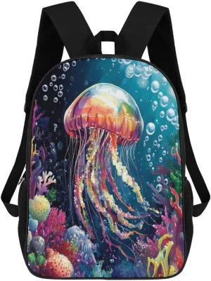 Glowing Jellyfish Travel Backpack 17 Inch Laptop Bag Carry On Backpack Casual Daypack for Weekender Business Hiking