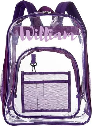 Godchoices Personalized Clear Backpack, Heavy Duty Clear Bookbag, Custom Name Backpack See Through Backpack for School