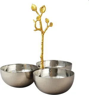 Golden Vine Hammered Triple Bowl, 8.25", Silver/Gold