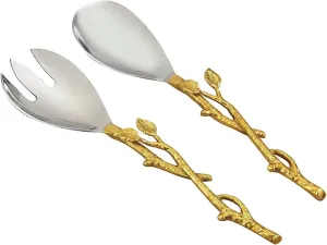Golden Vine Salad Server Set, 12-Inch, Silver Gold