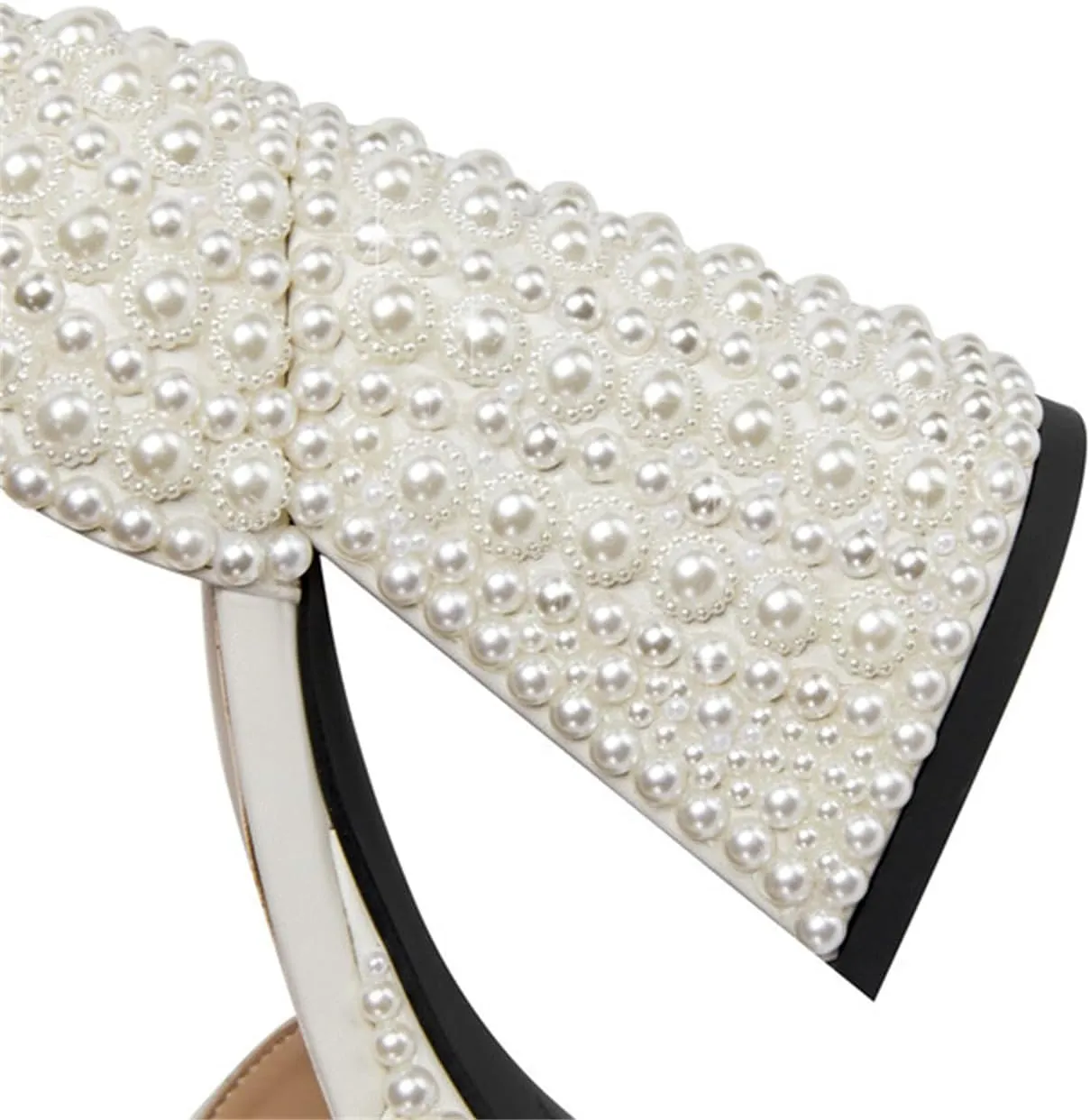 Goolita Womens Open Toe Pearl Platform Heels For Women Chunky Buckle Ankle Strap Wedding Heeled Sandals Dress Evening Bride Bridal Shoes